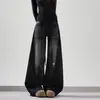 Calça Jeans Wide Leg com Strass Preto e Cinza Degradê, Cintura Alta e Cordão, Efeito Lavagem Vintage, Versátil, Emagrecimento, Comprimento Longo