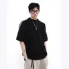 Camiseta de Punto Deportiva Casual Retro Estilo Americano Verano Transpirable Gruesa Suéter de Manga Corta Lel Camisa Polo Holgada para Hombre