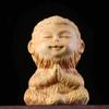 Talla en Madera de Tuya Mono de Dibujos Animados Adorno de Mano, Mono del Zodiaco de Madera Maciza Sun Wukong Sentado en Meditación, Artesanía de Adorno Calmante de Mano
