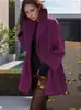 Moda Otoñal Transfronteriza 2024 Para Mujer Chaqueta de Longitud Media Versátil Abrigo de Lana Holgado con Capucha Talla Europea Casual