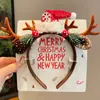 Diadema de Navidad Cabeza de Alce del Bosque Diadema de Cuernos Rojos Pinza para el Cabello Linda para Niñas Accesorios para el Cabello de Navidad para Adultos