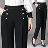 Pantalones casuales marrones 2023 nuevos para mujer, pantalones de traje de alta gama de primavera y otoño, pantalones harén drapeados para mujer, pantalones rectos pequeños de cintura alta