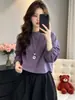 Otoño 2026 Nuevo Estilo Japonés Encaje Patchwork Manga Larga Cuello Redondo Camisa para Mujer Artística Simple Holgada Top A14136