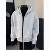 Sudadera con cremallera de color liso para hombre, holgada, con hombros caídos, chaqueta cárdigan casual, fuente de ropa para hombre, se puede personalizar con logo impreso