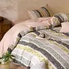 Juego de cuatro piezas de ropa de cama de gasa de doble capa 100% algodón Clase A, sábana de algodón puro, funda de edredón, juego de tres piezas para dormitorio universitario 3
