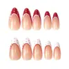 Uñas Artísticas Europeas y Americanas Transfronterizas Más Vendidas, Puntas de Uñas Serie San Valentín con Lazo y Lunares, Uñas Postizas Estilo Francés Almendra al por Mayor