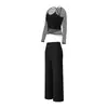 Conjunto de Yoga Adelgazante para Mujer Malla Cubre-todo Camisola Pantalones de Pierna Ancha con Drapado de Cintura Alta Ropa de Abrigo para Entrenamiento Físico Conjunto de Dos Piezas Otoño