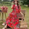 Vestido Estilo Étnico, Saia Longa de Algodão e Seda Justa ao Corpo, Vestido de Praia Floral Boêmio de Verão para Mulheres, Saia Longa
