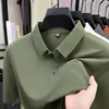 Camiseta Masculina de Manga Curta High-end Season Verão Seda de Gelo Secagem Rápida Refrescante Cor Lisa Solta Casual Respirável Estilo Pai Camisa Polo