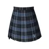 LuoxueOriginal Saia Plissada Azul Bordada Uniforme JK Cintura Alta Emagrecedora Estilo Academia Meia Saia Plissada Saia Evasê