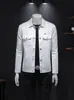 Chaqueta Nueva de Primavera y Otoño para Hombre Marca de Moda Casual Cuello Solapa Superior Juventud Ajustada Jacquard Talla Grande Abrigo