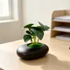 Maceta plana pequeña nueva con 8 hojas, bonsái de planta verde artificial, artículo decorativo para mesas de restaurante y hotel, adorno de planta de flor artificial en maceta