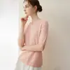 Roupa Íntima Outono e Inverno 100% Caxemira Pura Manga Curta Feminina Simples Tricô Trançado Gola Redonda Pulôver Suéter de Meia Manga com Listras Verticais