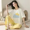 Pijama de Verano Transfronterizo de Algodón Puro para Mujer, Manga Corta y Pantalón Largo, Casual, Pulóver, Estilo Coreano, Conjunto de Ropa para el Hogar, Se Puede Usar Afuera, Venta al por Mayor