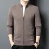 Nueva chaqueta-suéter 100% lana para otoño e invierno, cárdigan de punto liso, suéter de lana cálido grueso de lana pura para hombre