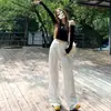 Calça Jeans Branca de Cintura Alta Reta para Mulheres, Novo Estilo Primavera/Verão 2025, Design Plissado, Calça Larga Solta de Comprimento Total