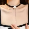 Gargantilha Pérola Rosa Gola Preta Corrente Clavícula Moda Corrente de Pescoço de Alto Padrão Alça de Pescoço Colar de Pescoço Acessórios para Mulheres