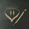 Conjunto de Joias de Noiva Fashion Colar Geométrico com Strass Brincos Pulseira Conjunto de 3 Peças Senhora Banquete de Casamento