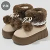 Bolsa de Inverno Novo Estilo Salto Alto Botas de Neve Externas Solado Grosso Antiderrapante Doméstico Interno Pelúcia Grossa Cano Alto Pantufas de Algodão para Mulheres Venda por Atacado