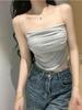 Sexy Spice Girl Plissado Beleza Costas Camisola Colete com Envoltório Interno no Peito Top Tubo Roupa Interior Feminina Uma Peça Slim-fit com Bojo no Peito