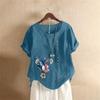 2025 Verão Vintage plus size Casual Solto Algodão e Linho Manga Curta Pulôver Camiseta Algodão e Linho Mulheres plus size Roupas Femininas