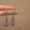 Pendientes Largos de Gota de Diamantes Incrustados de Lujo de la Industria Pesada Europea y Americana para Mujer, Joyería para Orejas Brillante Exagerada, Tendencia de Moda, Combina con Todo