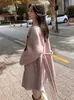 Abrigo de Lana de Alpaca de Doble Faz de Longitud Media con Cuello de Solapa Doble y Cordones Sueltos para Mujer 25 Nuevo Estilo Otoño e Invierno