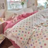 Conjunto de Roupa de Cama de Renda com Fio Bouclé Classe A 100% Algodão Conjunto de Quatro Peças Estilo Ins Amigável à Pele Lençol Capa de Edredom Conjunto de Três Peças para Dormitório Estudantil