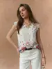 Exportación Transfronteriza Ropa Europea y Americana 2025 Verano Nuevo Estilo Resort Amazon Encaje Cuello en V Camisa Camisa Estampada