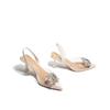 Sandálias Femininas Europeias e Americanas de Comércio Exterior com Fivela Quadrada Transparente de PVC na Parte de Trás Vazadas Salto Fino Bico Fino Sapatos de Moda de Salto Alto Elegantes