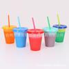 Taza de plástico termosensible de 16 ozpp para cambio de color con tapa de sorbete de 475 ml, cambia de color con el frío, logo de reciclaje