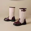 Botas de mujer de talla grande para otoño e invierno, botas de media caña con punta redonda de comercio exterior, suela gruesa, antideslizantes, con bloques de color, versátiles botas de montar de tacón medio