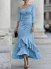Estilo Europeo y Americano 2026 Otoño Comercio Exterior Nuevo Vestido Elegante Ajustado de Manga Larga con Cuello en V Hombros Descubiertos Fruncido y Volantes para Mujer