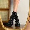Botas Martin com Solado Grosso Maillard para Aumentar a Altura para Mulheres 2025 Novas Botas Slouch Retro para Primavera e Outono Botas de Cano Médio Calça Botas Sapatos Femininos