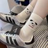 Versão Coreana Dongdaemun Meia Azul Marinho Fofa Listrada Cartoon Color-Blocking para Mulheres Meia 3D Sem Costura com Aplique de Cachorrinho