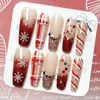 Uñas Vestibles Navideñas de Venta Caliente Transfronterizas, Uñas Color Rosa Perla Estilo Francés Blanco, Colección Desmontable de Arte para Uñas Navideñas