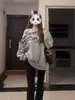 Sudadera Gris de Estilo Americano sin Hombros para Mujer, Popular Otoño e Invierno Forrada de Polar Gruesa Holgada Moda Estampado de Letras Top Petite