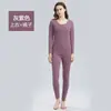 Traje térmico de terciopelo de doble cara para mujer, conjunto fino con forro polar, top térmico grueso de cuello redondo, mallas ajustadas largas