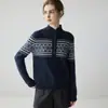 Suéter de cachemira grueso de siete agujas para mujer, jersey de cuello medio alto como prenda base con diseño jacquard Fair Isle, manga larga, capa interior