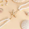 Corrente de Cintura Dupla de Pérolas Estilo Europeu e Americano com Pingente de Estrela-do-Mar Cravejado de Diamantes, Corrente de Corpo Versátil para Férias na Praia, Corrente de Cintura Feminina da Moda