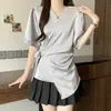 Estilo Levemente Maduro Tecido de Seda Tamanho Plus Feminino Verão Senso de Design Camisa com Decote V Amarrar Cintura Ajustada Estilo Francês Blusa de Nicho