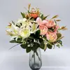 Fornecimento direto da fábrica rosa simulação Lírio 9 rosas buquê de flores artificiais adereços de palco de casamento decoração flores artificiais simulação