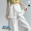Pantalones Falda Falsos de Dos Piezas de Lino Hielo para Mujer, Estilo Nuevo de Verano, Pantalones de Pierna Ancha con Caída, Pantalones Casuales de Pierna Recta de Lino y Algodón
