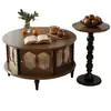 Mesa de Centro Redonda de Madera Maciza Estilo Francés Vintage Combinación de Mueble de TV para el Hogar 2024 Sentido de Alta Gama Apartamento Pequeño Mesa Dahl Mesa de Té Mesa