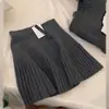 Saia Plissada Versátil Cinza de Alta Qualidade com Cintura Elástica Feminina Outono/Inverno Cintura Alta Slimming Malha Curta Evasê