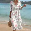 2026 Nuevo Vestido Casual de Moda Transfronterizo para Mujer, Manga Corta, Cuello en V, Patchwork, Vestido de Verano