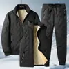 Traje deportivo para hombre Invierno con forro polar Abrigo engrosado de vellón de cordero Ropa de invierno para mediana edad y ancianos Conjunto cálido de tres piezas para papá