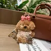 Vestido fofo estilo coreano com bolinhas e pingente de cachorrinho marrom, chaveiro de ursinho com laço xadrez para bolsa