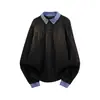2025 Jersey de Punto de Manga Larga Nuevo con Cuello Polo Empalmado Falso de Dos Piezas para Hombre Estilo Preppy Otoño e Invierno Top Nuevo Sencillo