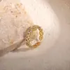 Anillo Abierto de Moda Transfronteriza Europea y Americana Incrustado con Diamantes de Zirconia Hoja Jade Hetian Anillo para Dedo Índice de Alta Versión No Desvanecible para Hombres y Mujeres